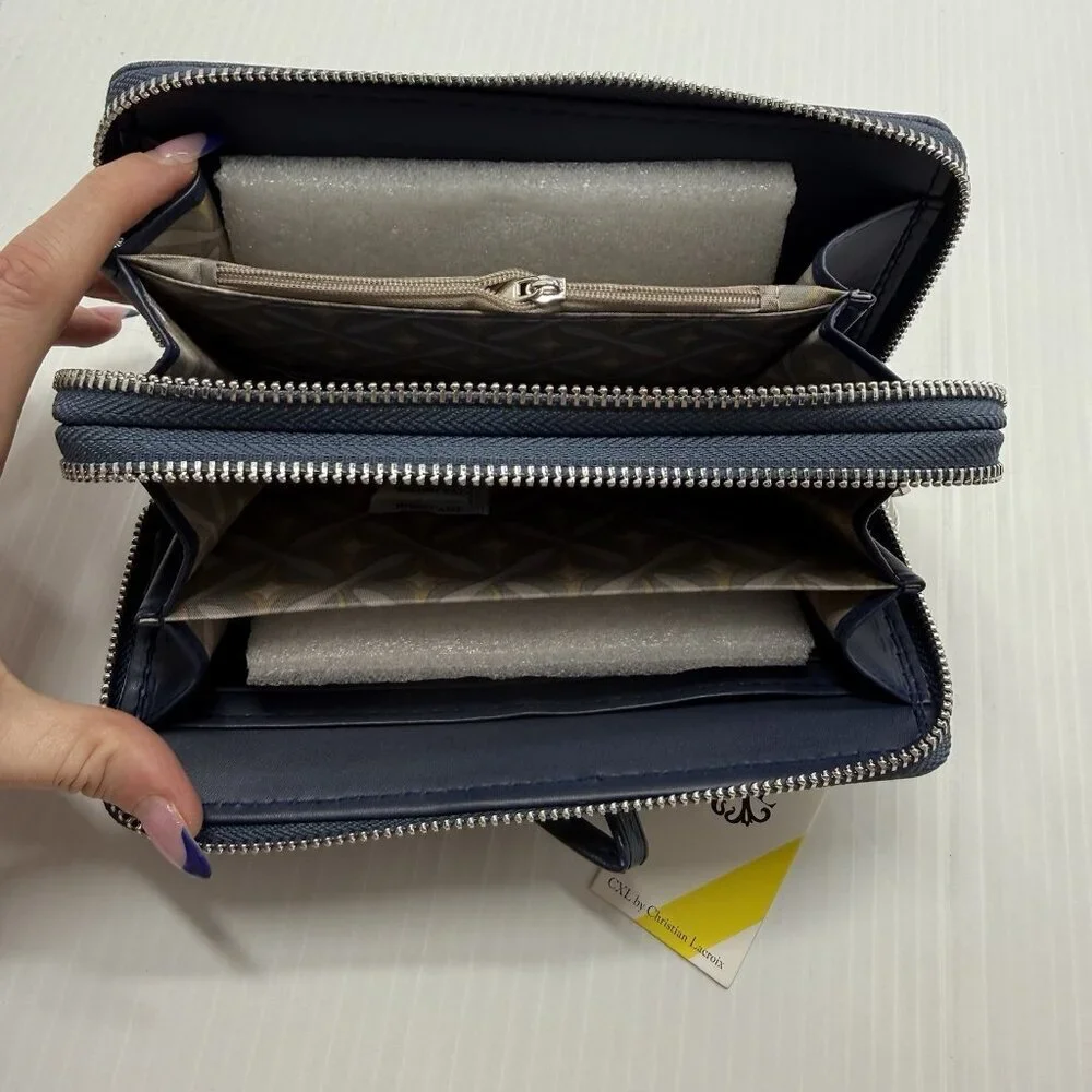 CXL Christian Lacroix Denim Double Zip Large Wallet Wristlet Indigo NWT